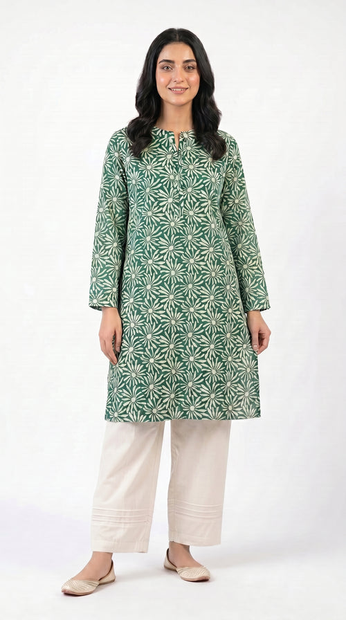 Emerald Daisy Print Kurta Trouser Set for Women