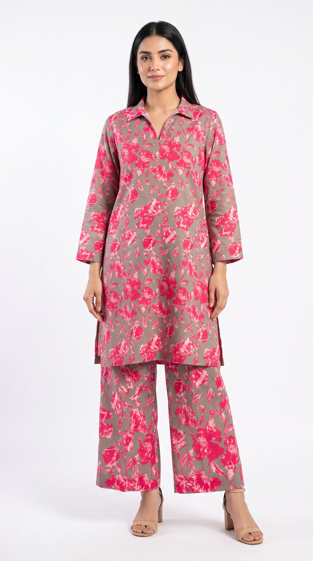 Pink Floral Printed 2 Piece Suit for Women .