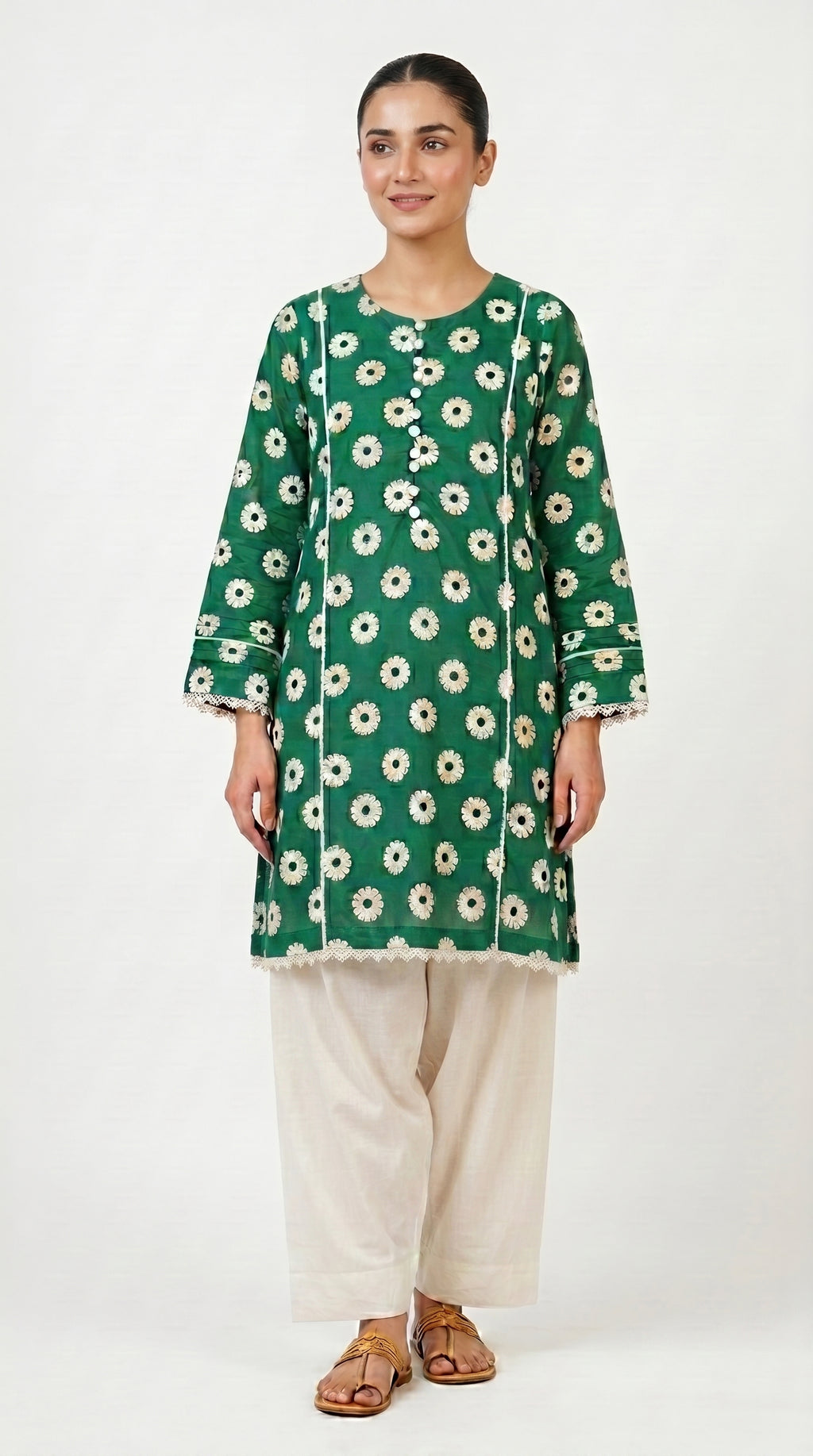 Emerald Floral Embroidered Kurta Trouser Set for Women