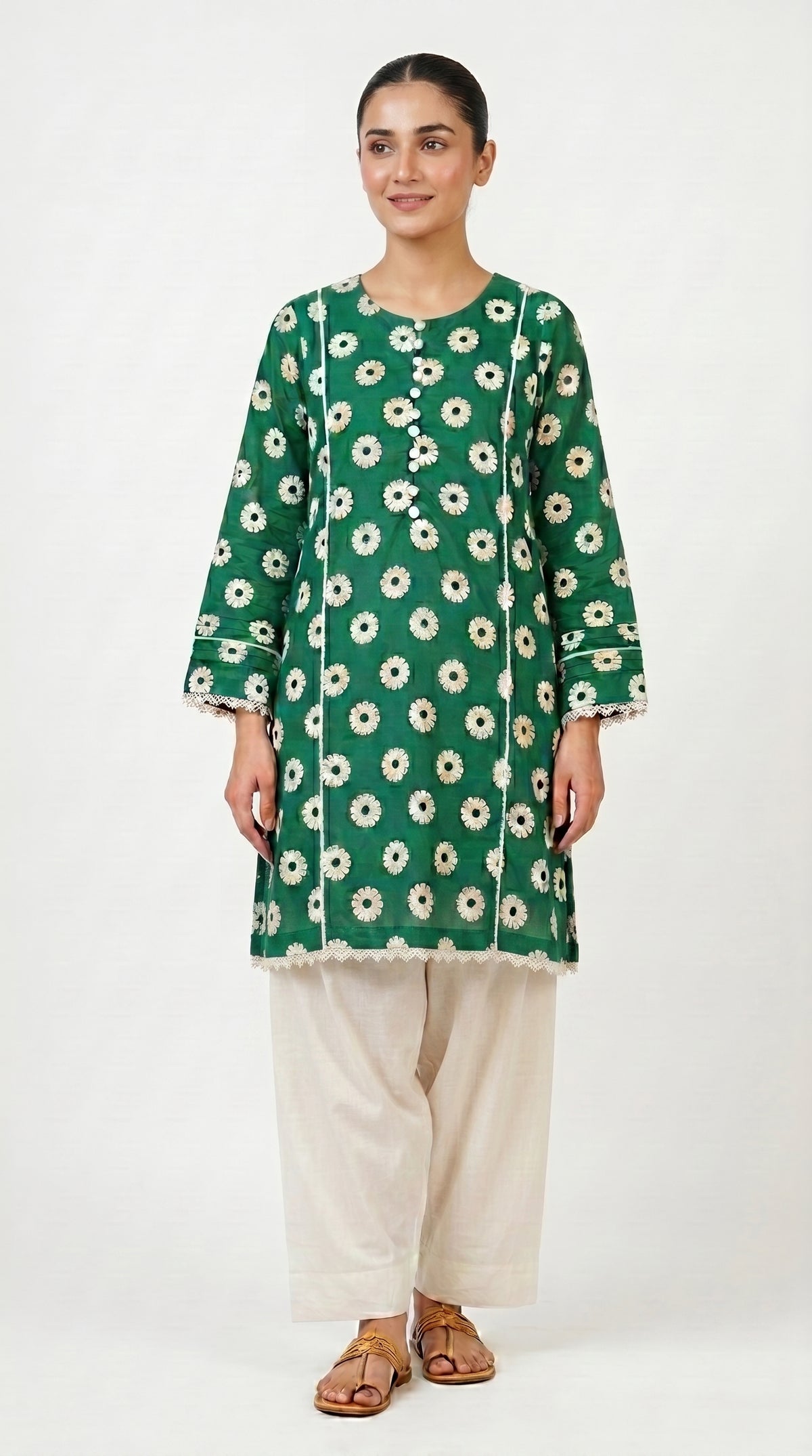 Emerald Floral Embroidered Kurta Trouser Set for Women