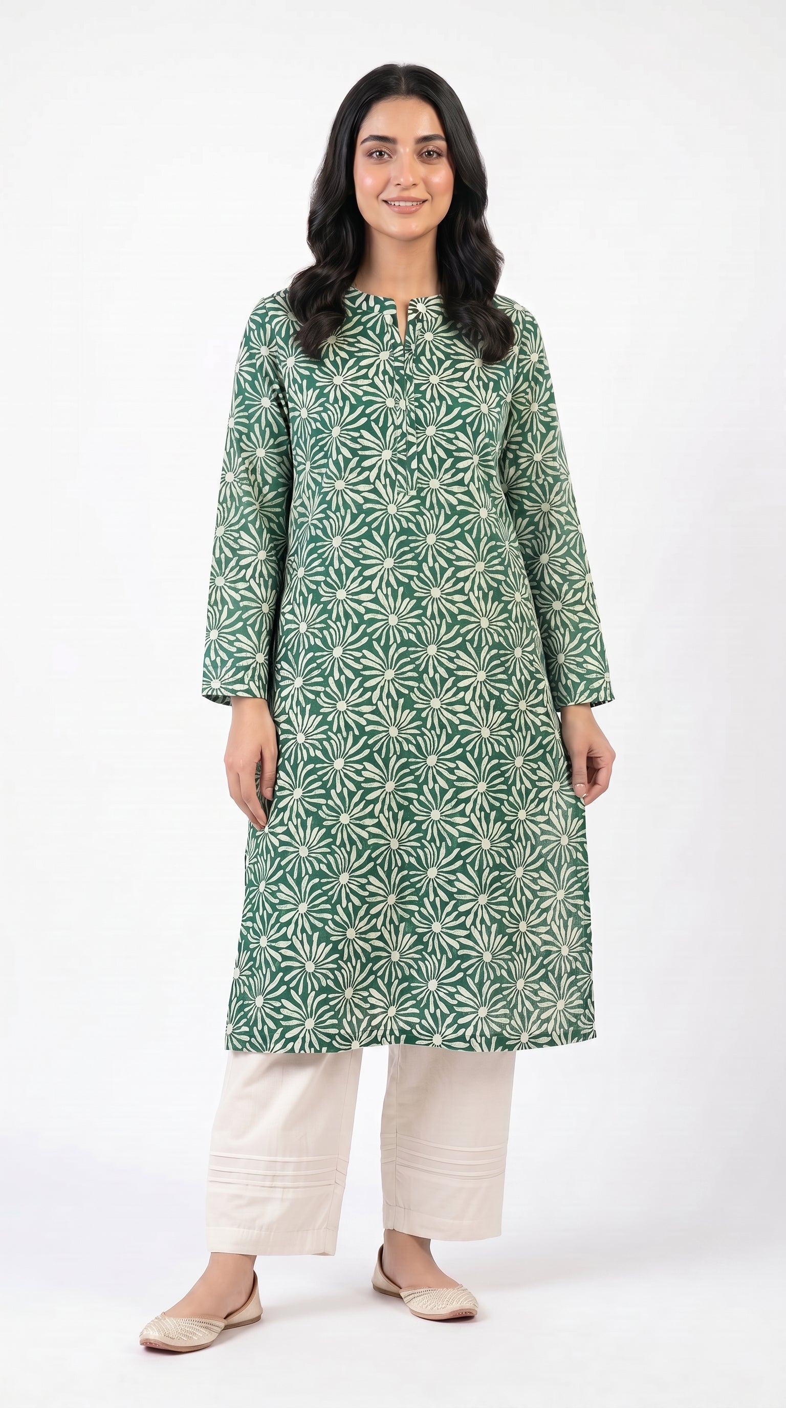 Emerald Daisy Print Kurta Trouser Set for Women