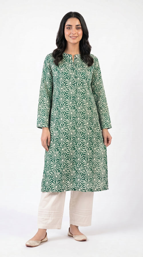Emerald Daisy Print Kurta Trouser Set for Women