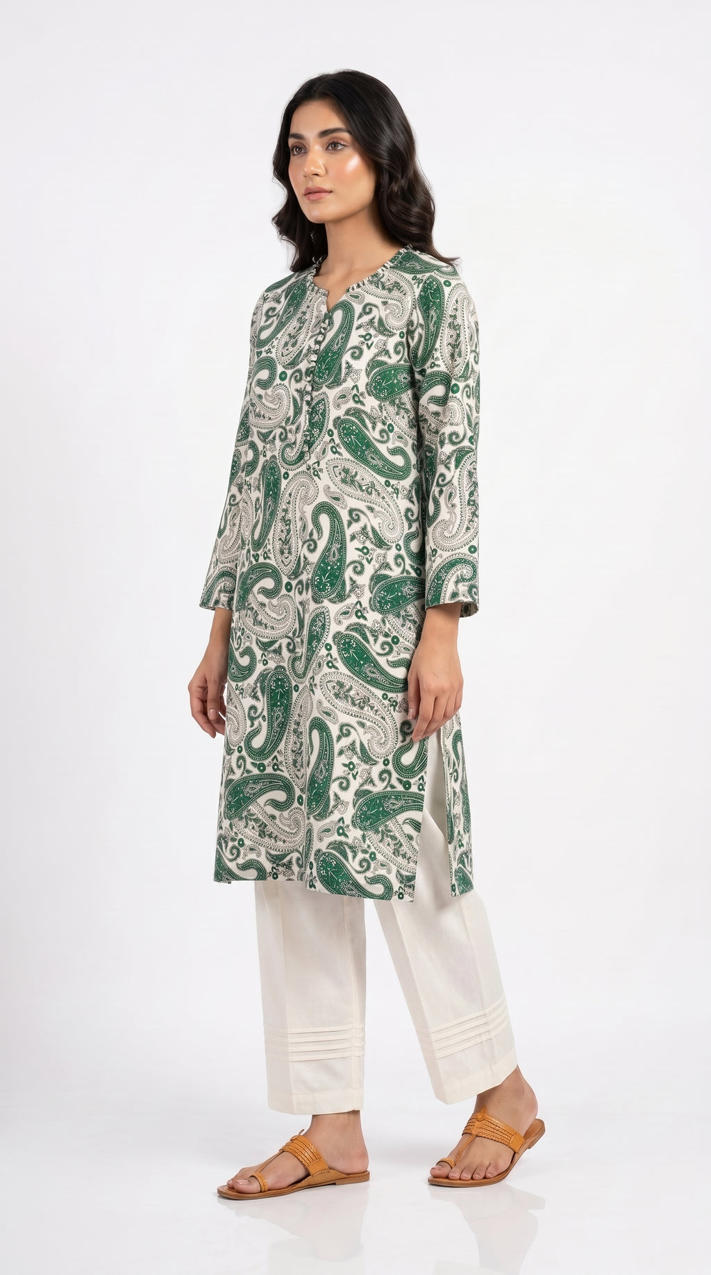 Emerald Paisley Printed Kurta Trouser Set for Women