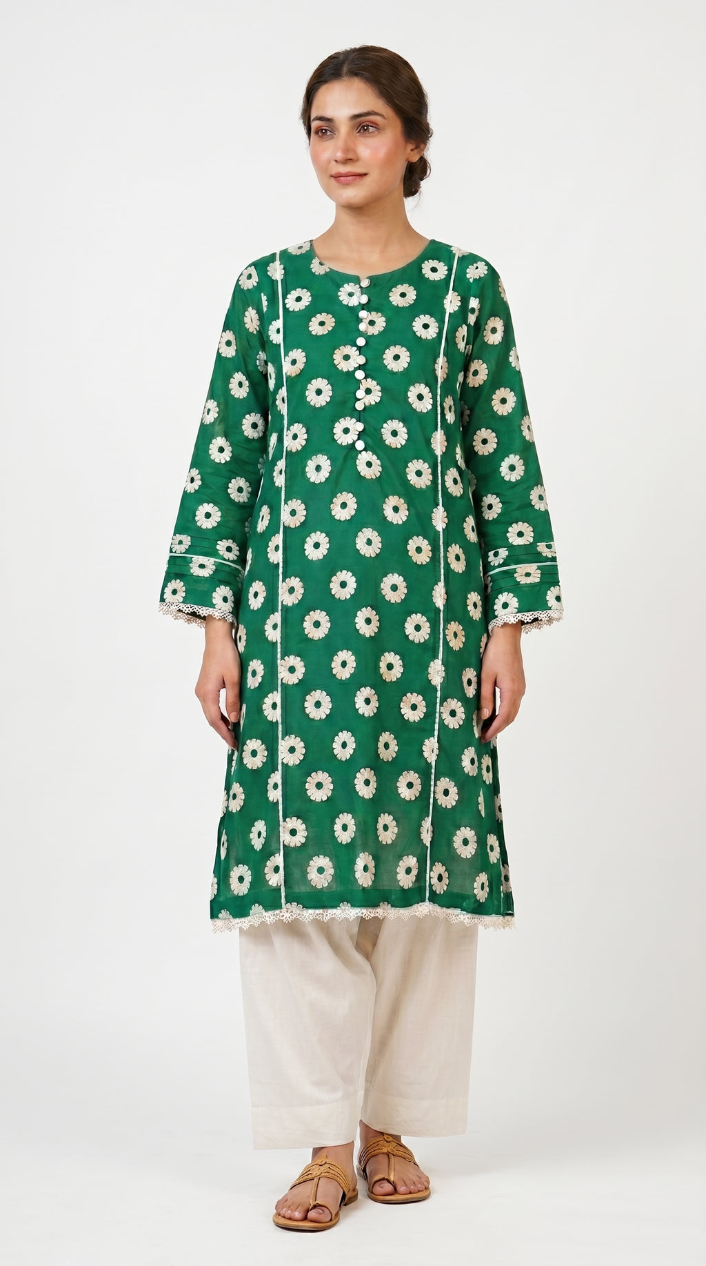 Emerald Floral Embroidered Kurta Trouser Set for Women