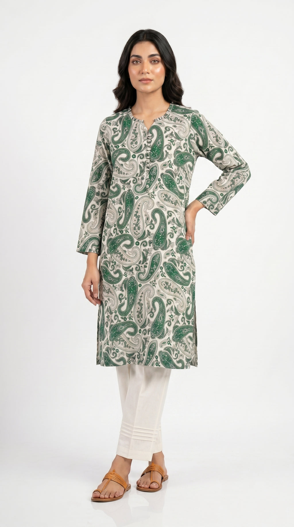 Emerald Paisley Printed Kurta Trouser Set for Women