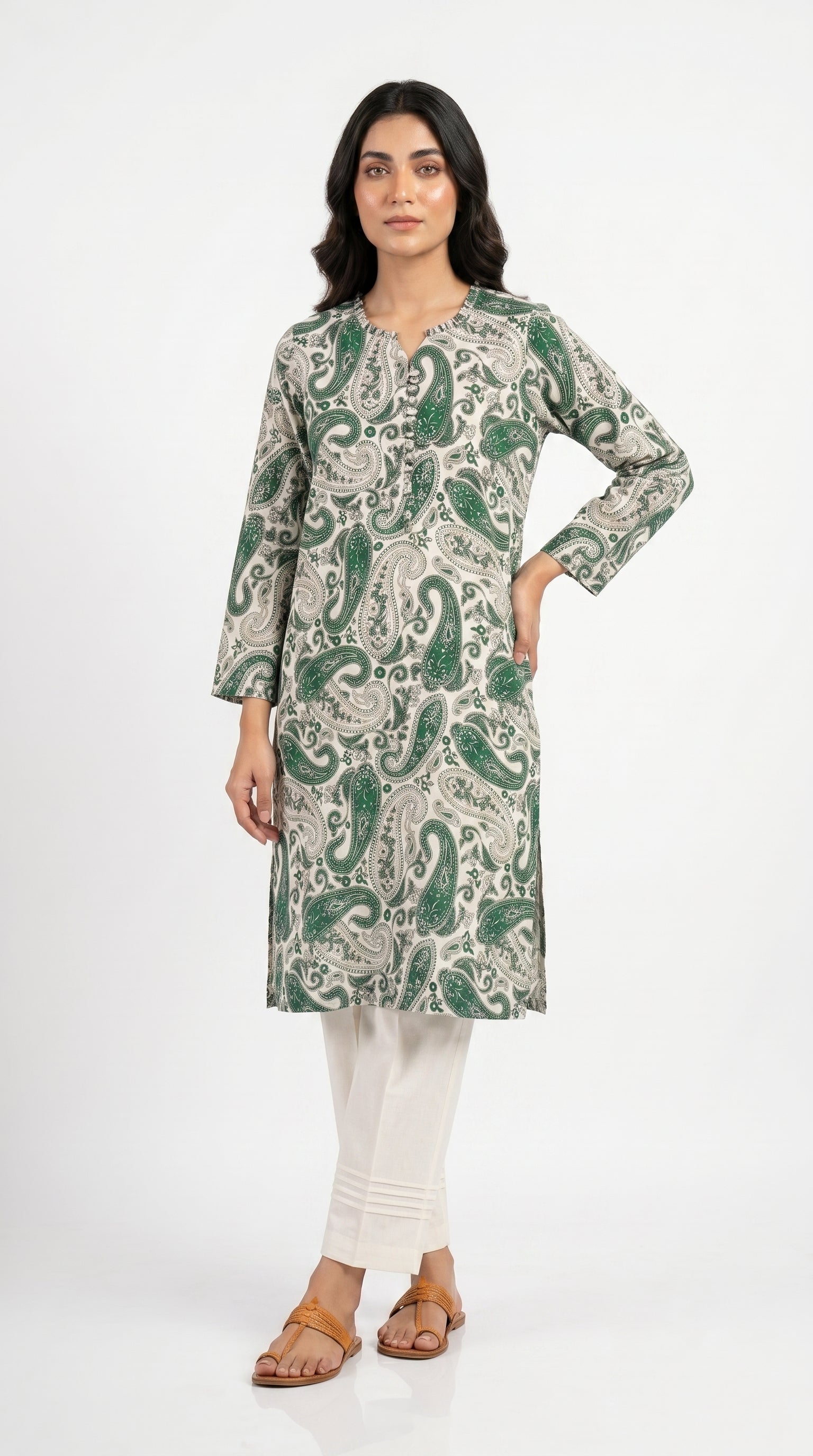 Emerald Paisley Printed Kurta Trouser Set for Women