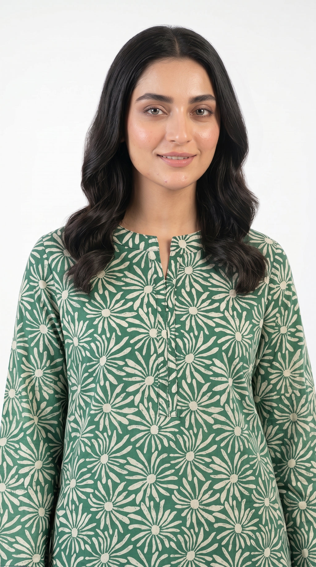 Emerald Daisy Print Kurta Trouser Set for Women