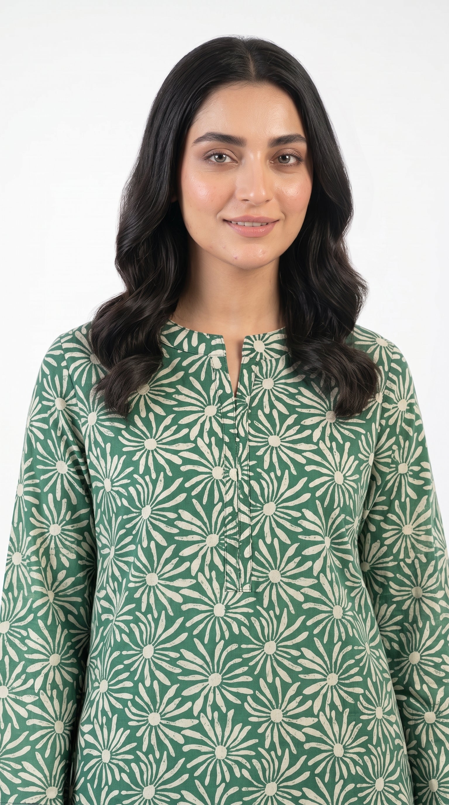 Emerald Daisy Print Kurta Trouser Set for Women
