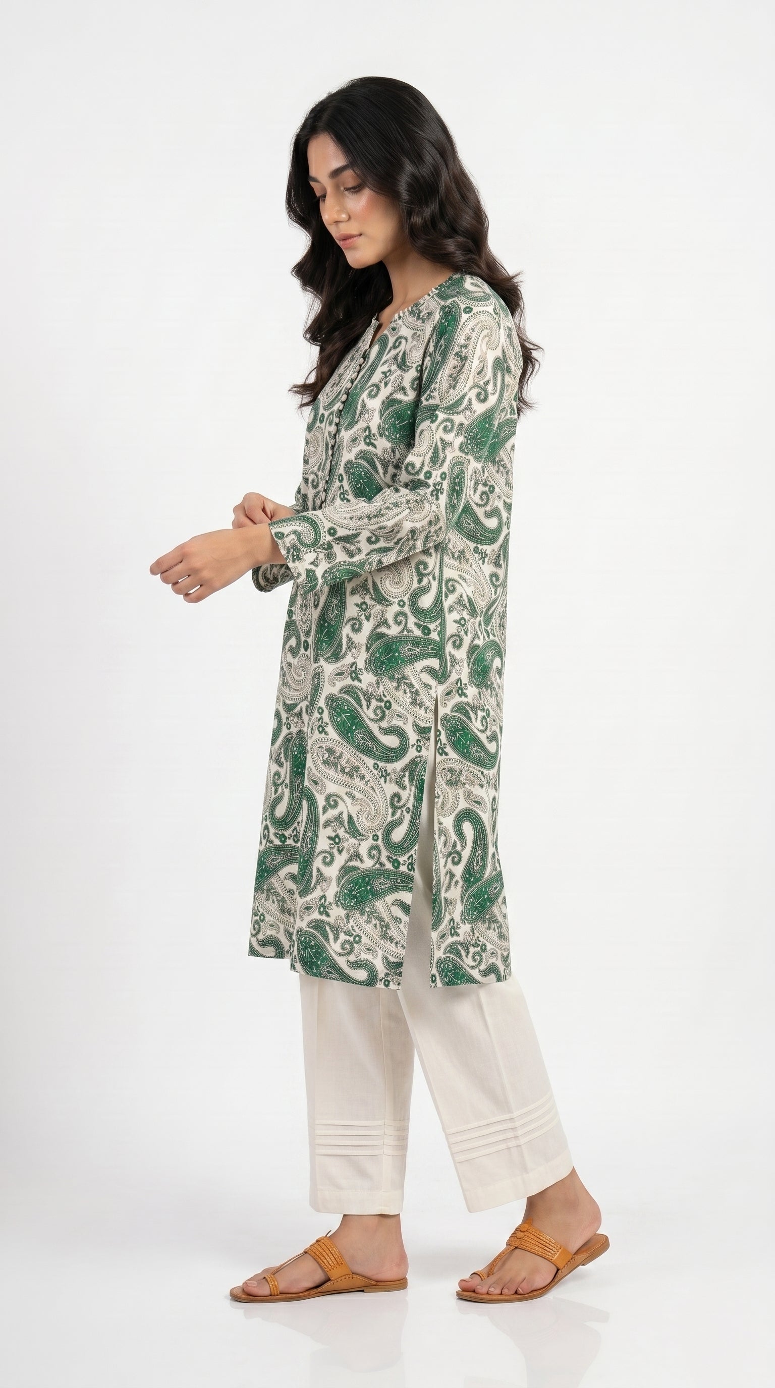 Emerald Paisley Printed Kurta Trouser Set for Women