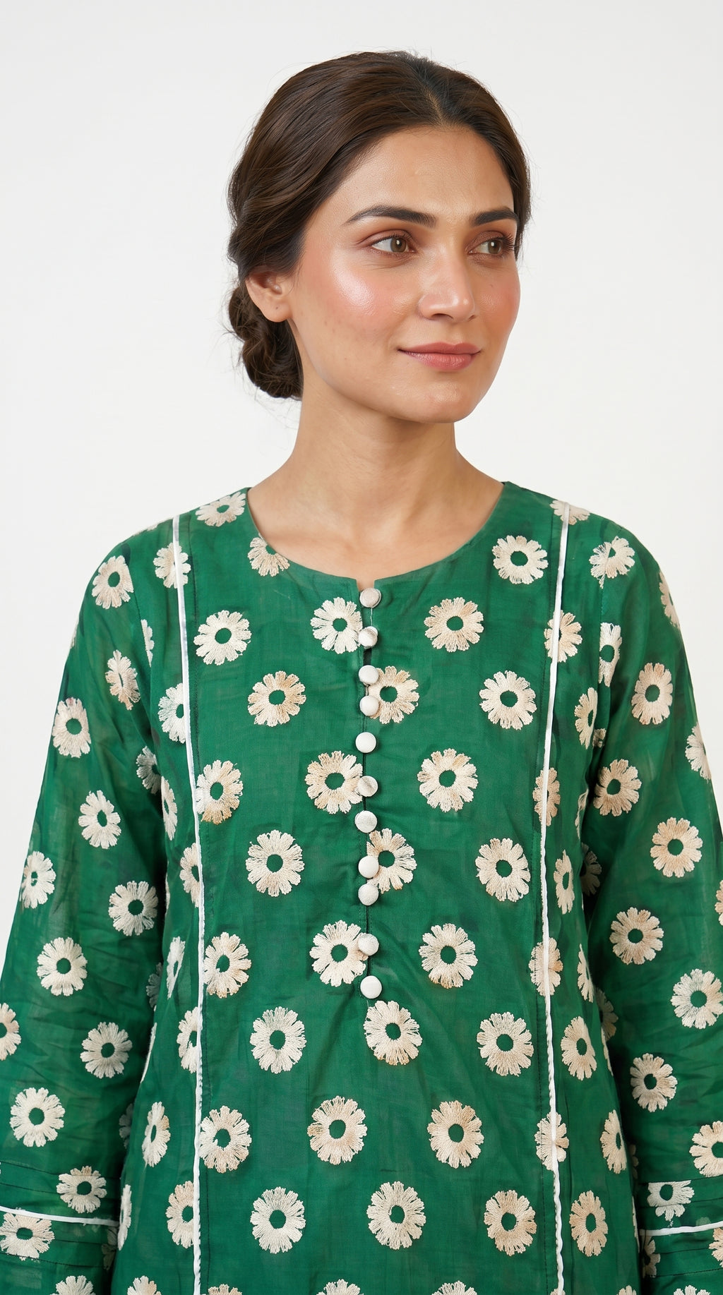 Emerald Floral Embroidered Kurta Trouser Set for Women