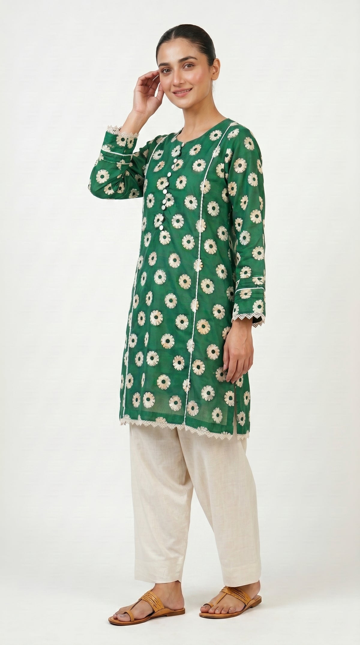 Emerald Floral Embroidered Kurta Trouser Set for Women