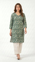 Emerald Leaf Print Kurta Trouser Set for Women