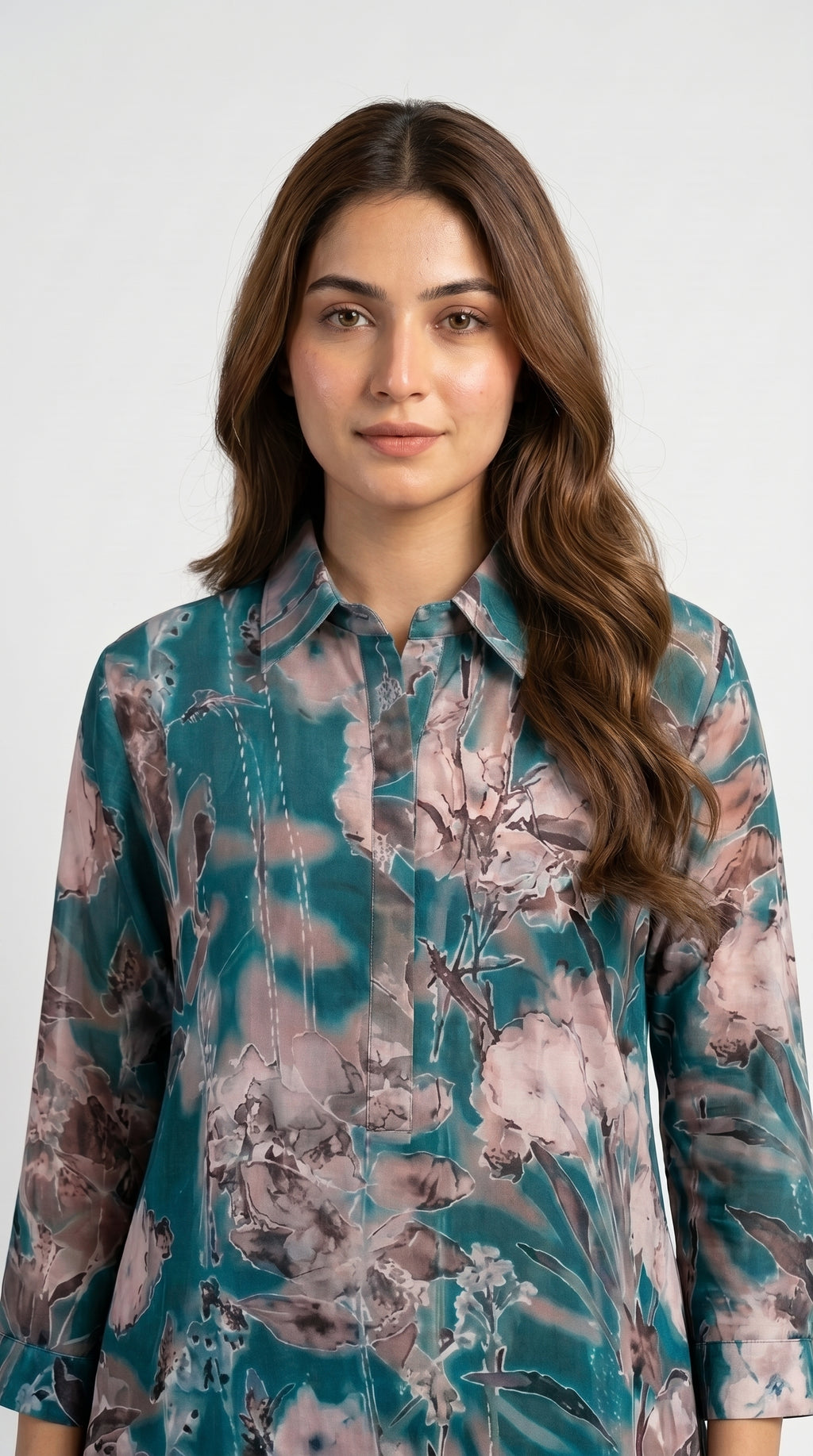 Teal Floral Printed Co-Ord Kurta Trouser Set for Women
