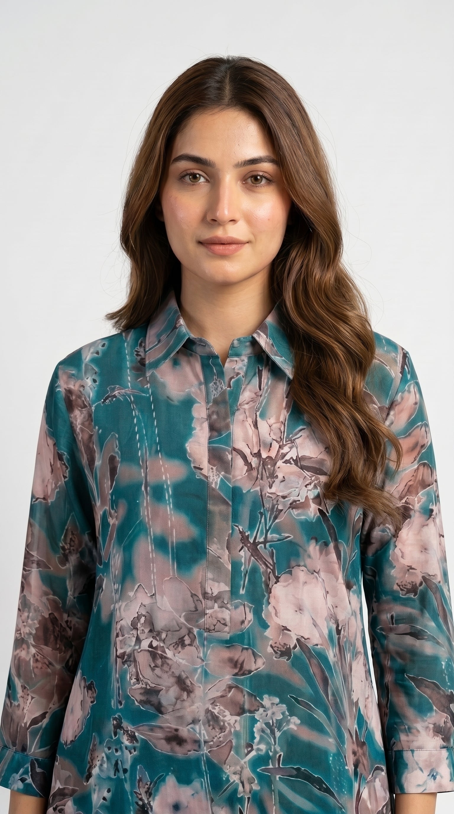 Teal Floral Printed Co-Ord Kurta Trouser Set for Women