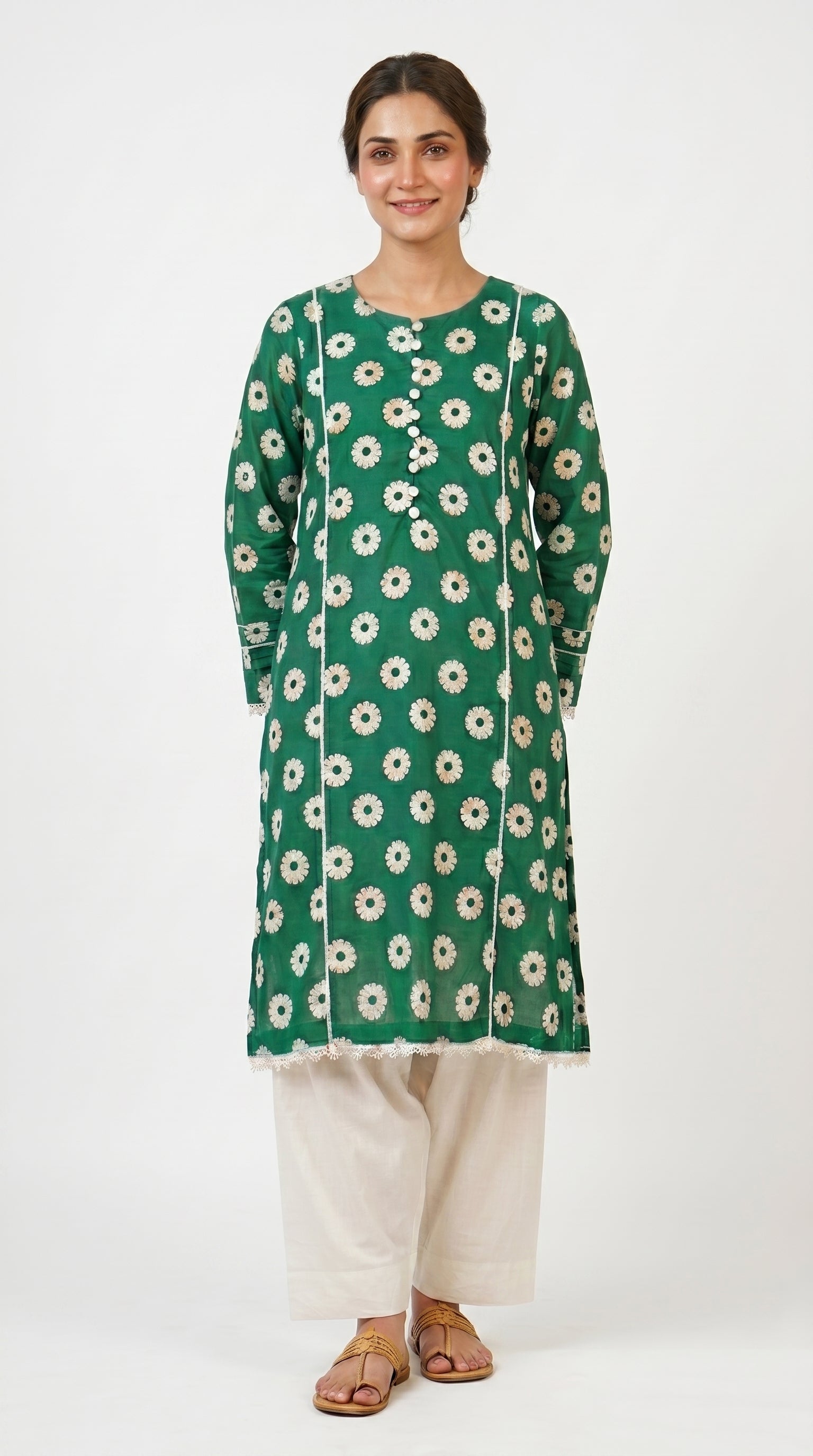 Emerald Floral Embroidered Kurta Trouser Set for Women