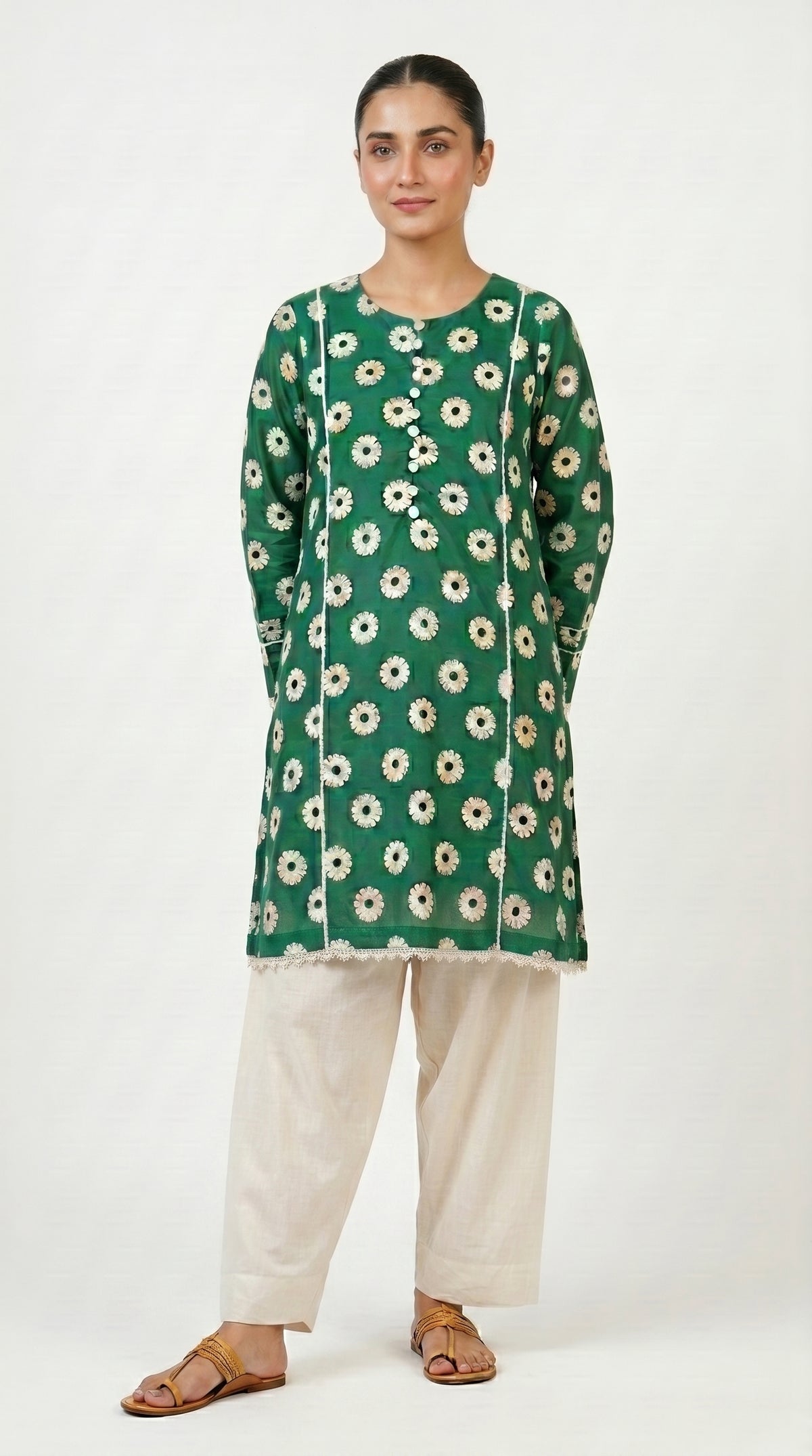 Emerald Floral Embroidered Kurta Trouser Set for Women