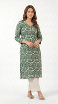 Emerald Leaf Print Kurta Trouser Set for Women