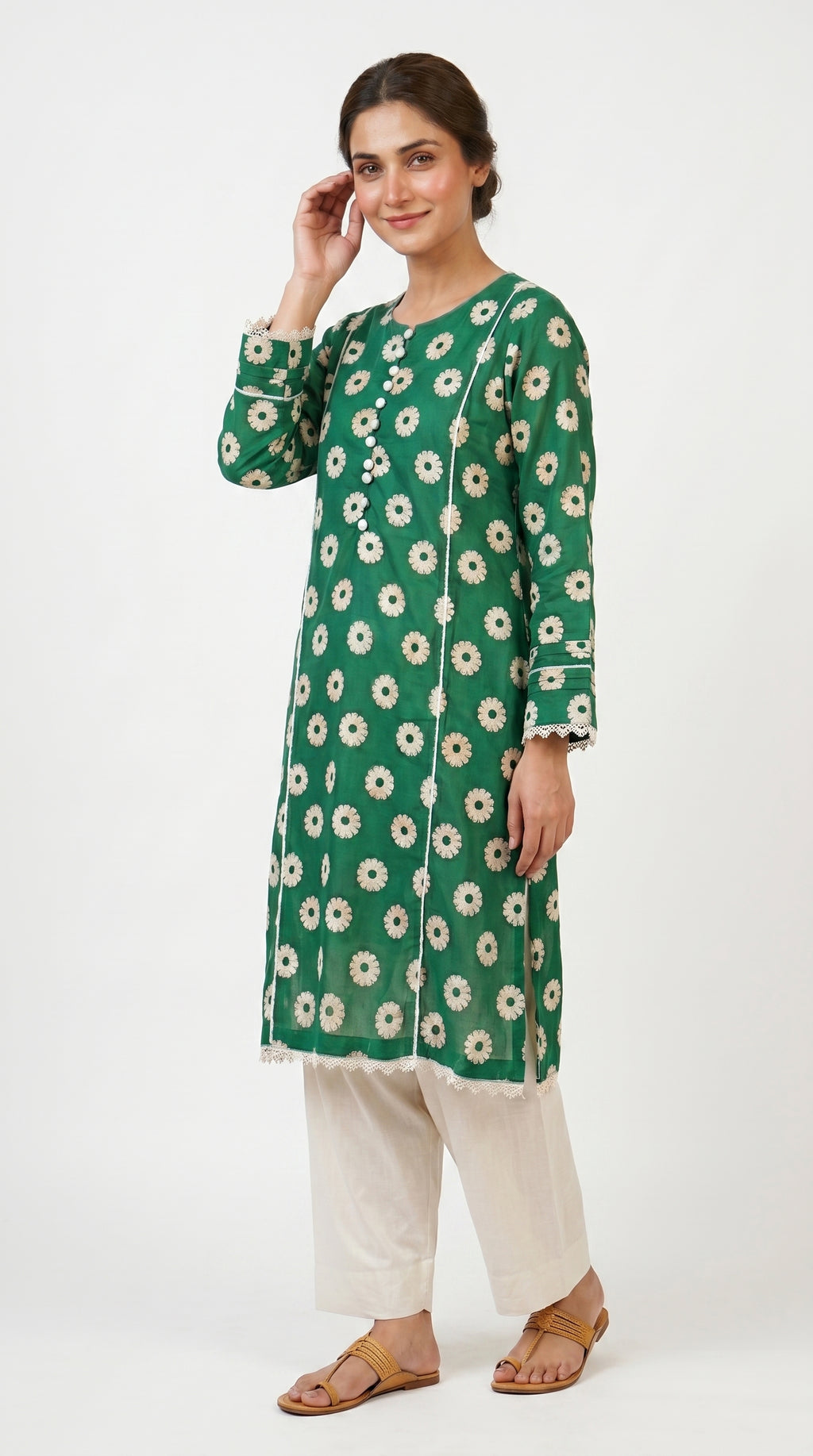 Emerald Floral Embroidered Kurta Trouser Set for Women