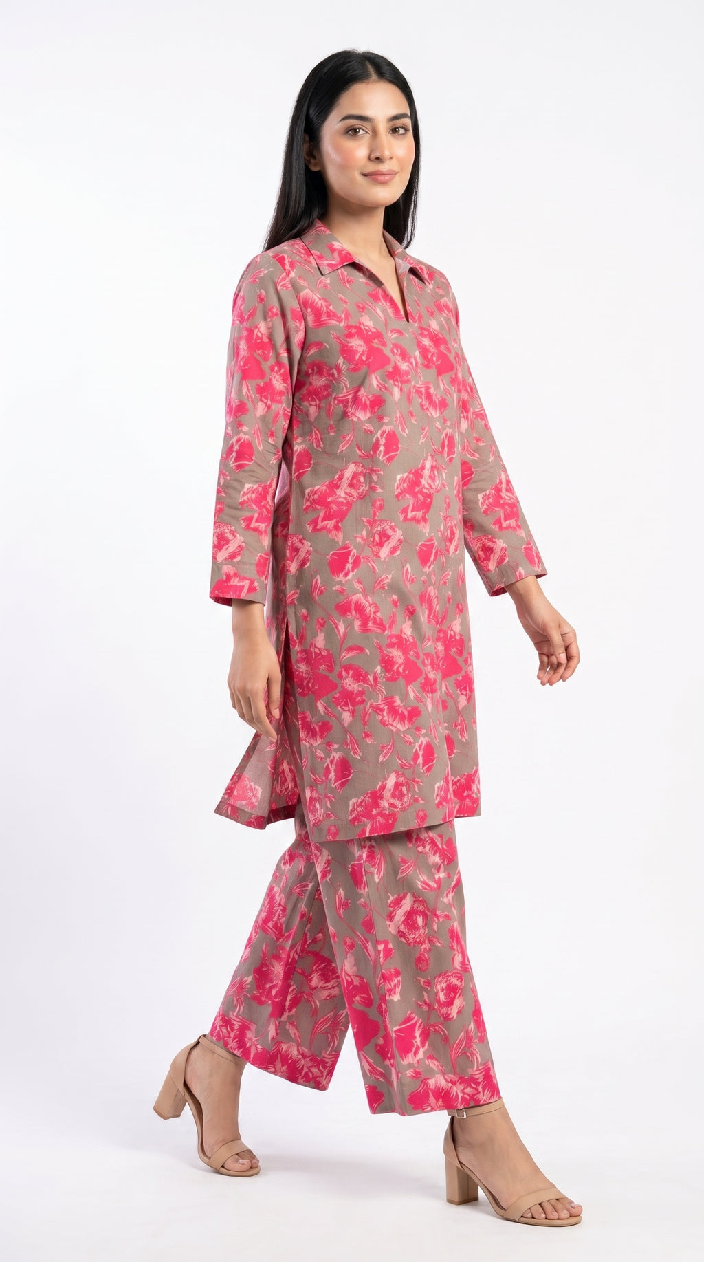Pink Floral Printed 2 Piece Suit for Women .