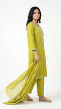 Lime Green Embroidered 3-Piece Lawn Suit with Dupatta