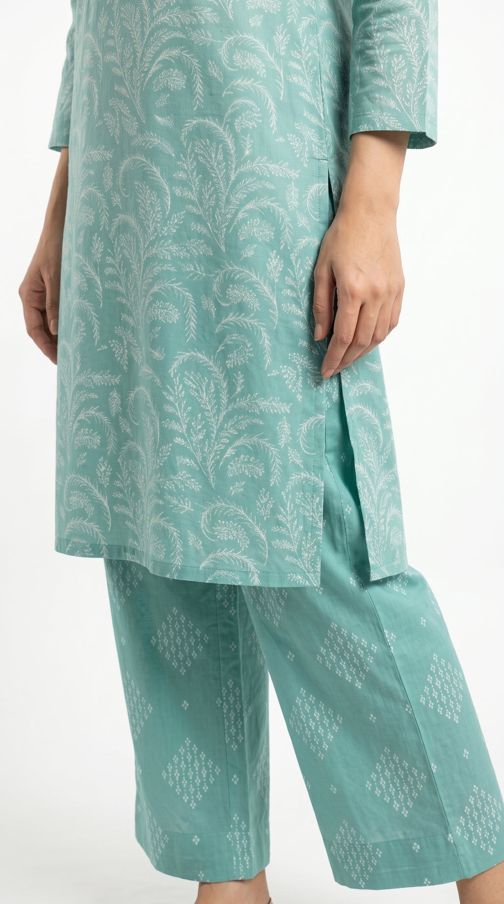 Mint Green Printed 2 Piece Suit for Women.