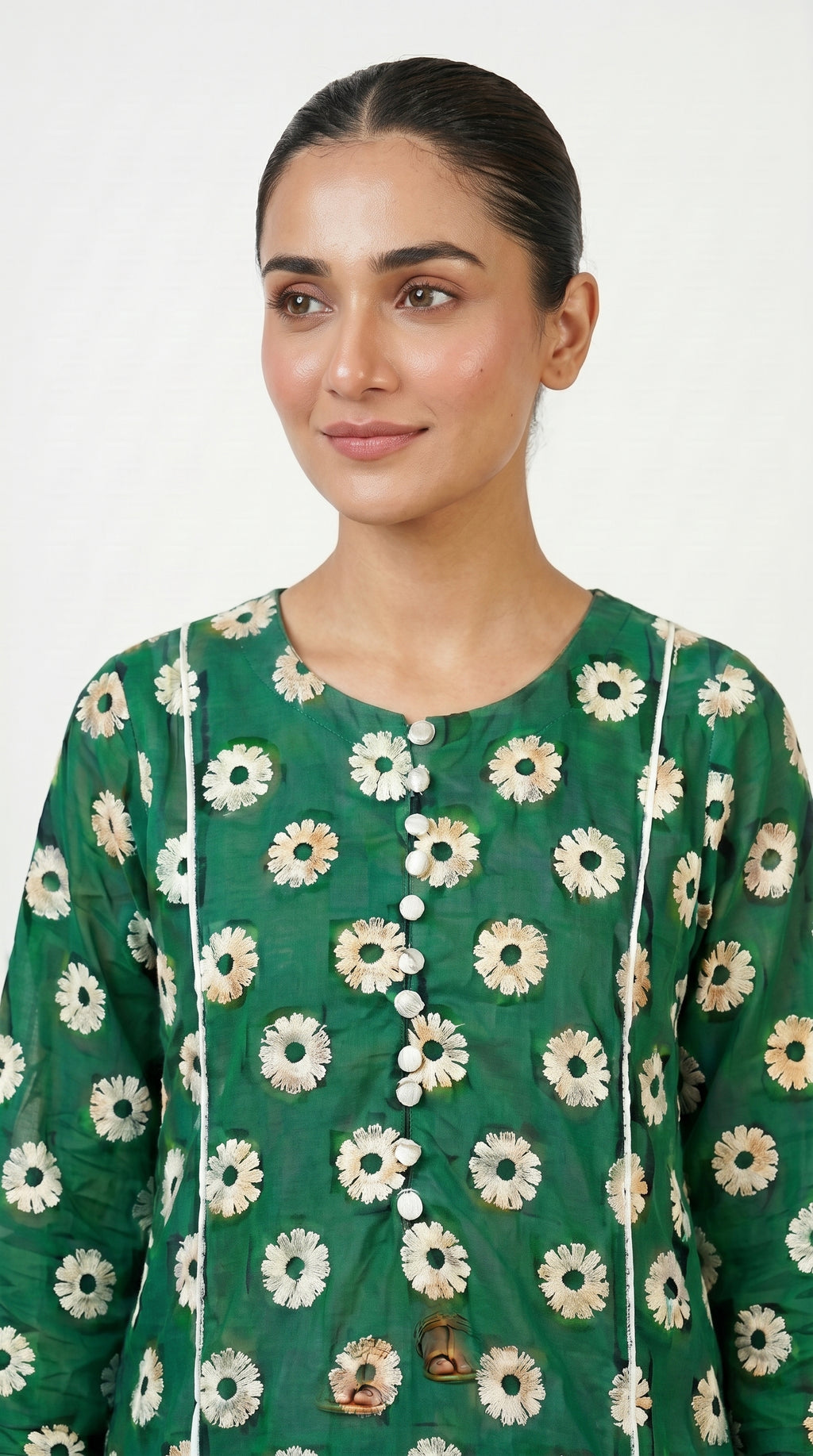 Emerald Floral Embroidered Kurta Trouser Set for Women