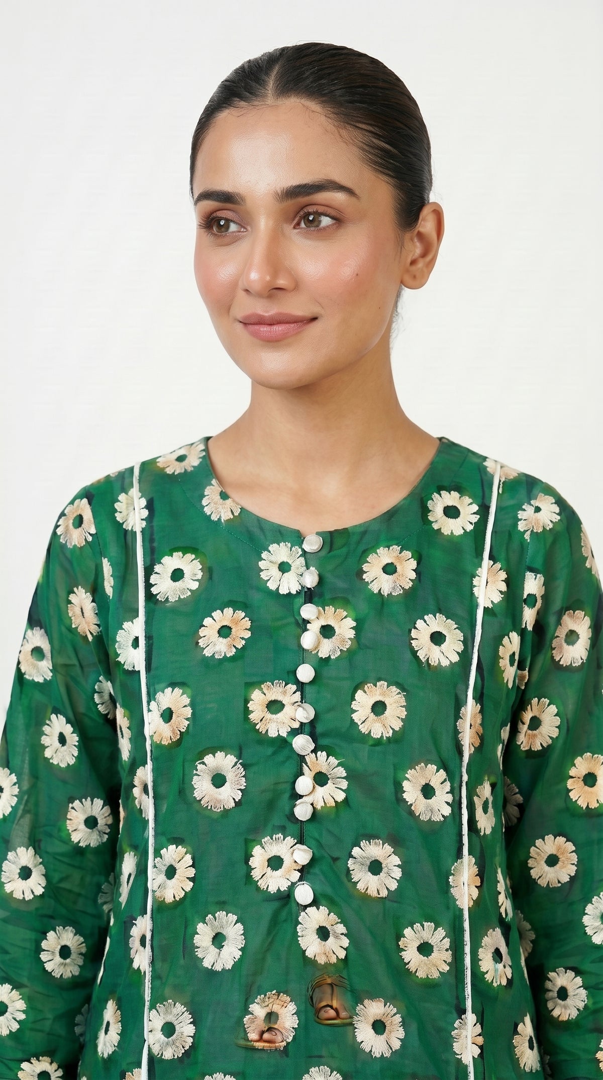Emerald Floral Embroidered Kurta Trouser Set for Women