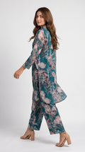 Teal Floral Printed Co-Ord Kurta Trouser Set for Women