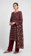 Maroon Geometric Printed 3-Piece Pakistani Suit with Printed Dupatta
