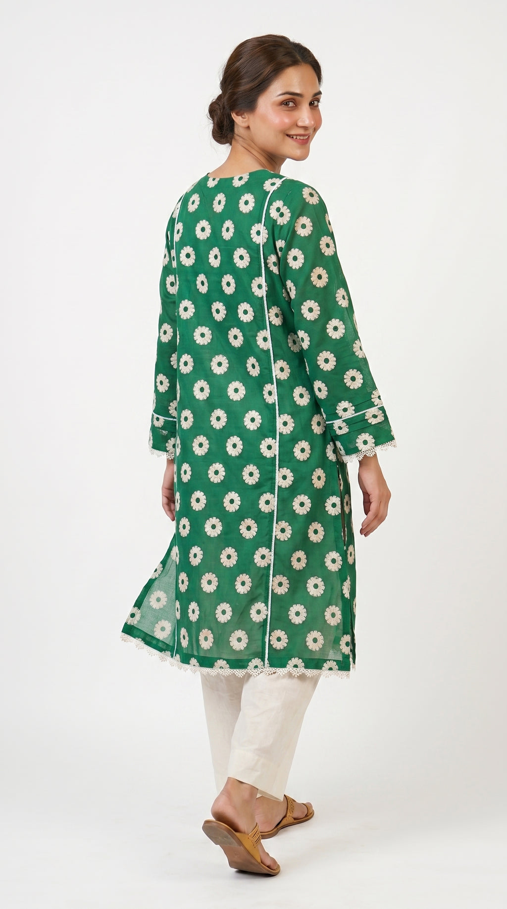 Emerald Floral Embroidered Kurta Trouser Set for Women