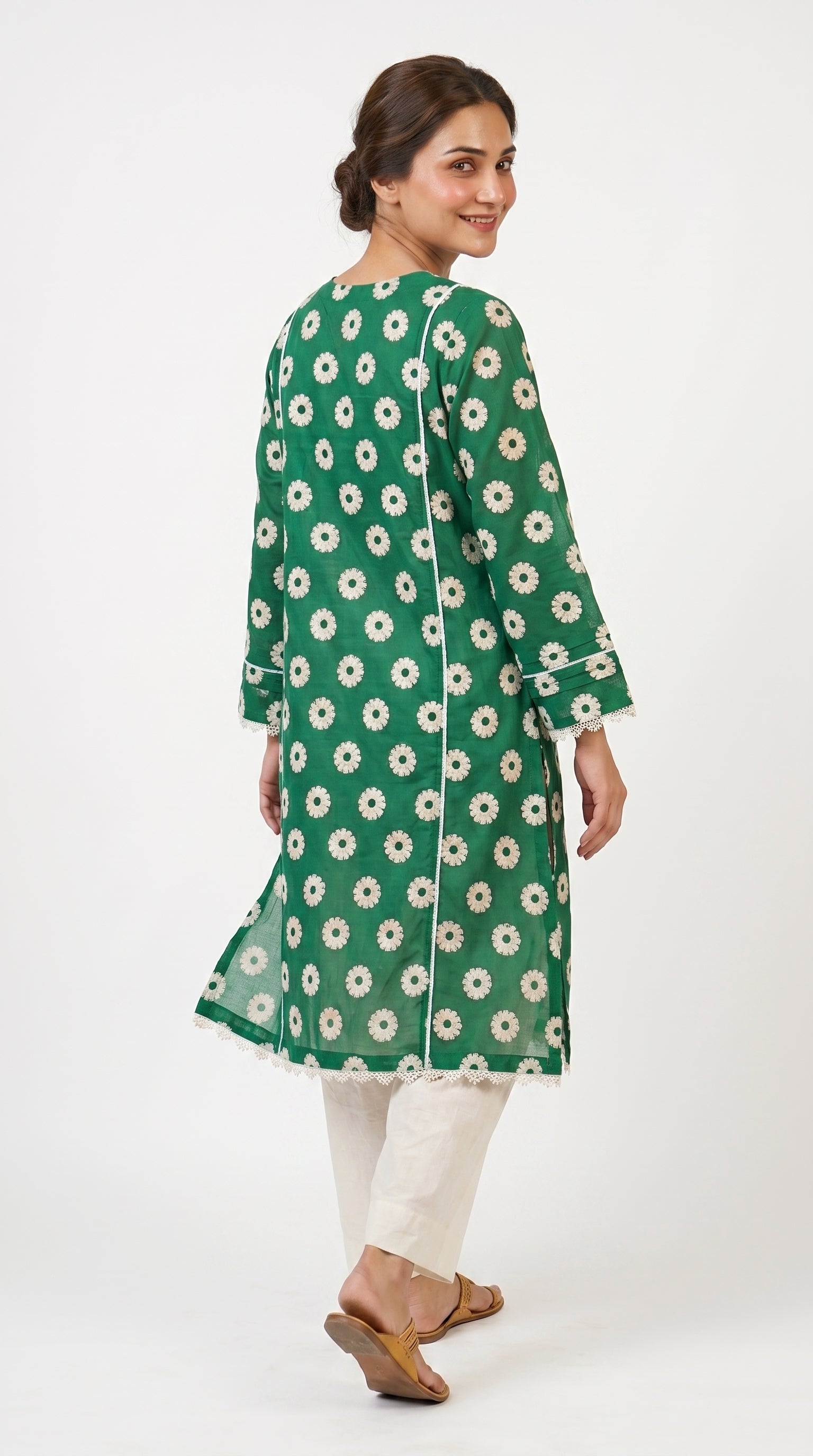 Emerald Floral Embroidered Kurta Trouser Set for Women