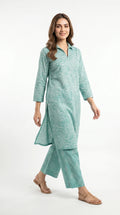 Mint Green Printed 2 Piece Suit for Women.