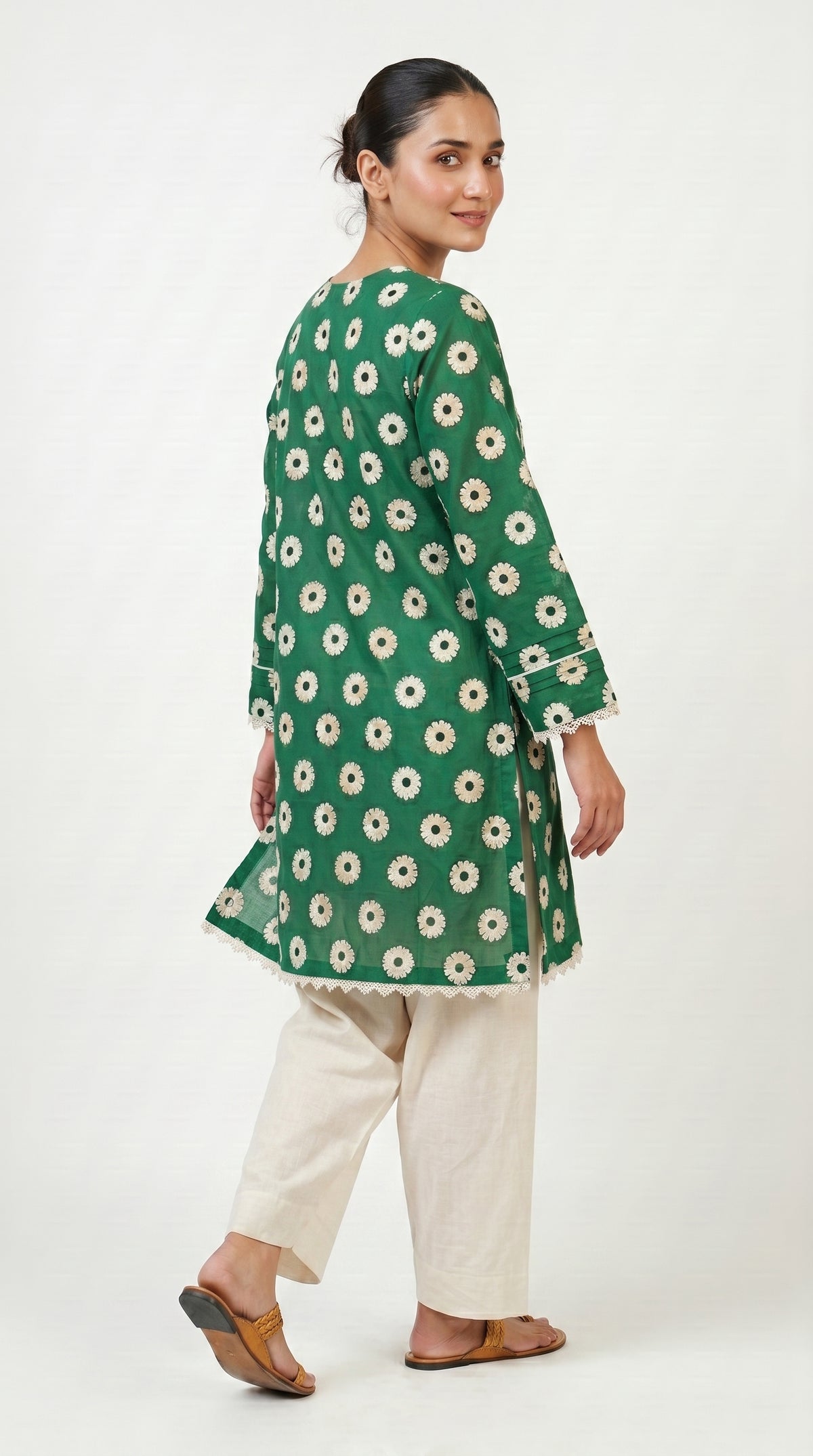 Emerald Floral Embroidered Kurta Trouser Set for Women