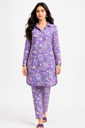 Purple Floral Printed Co-Ord Kurta Trouser Set for Women