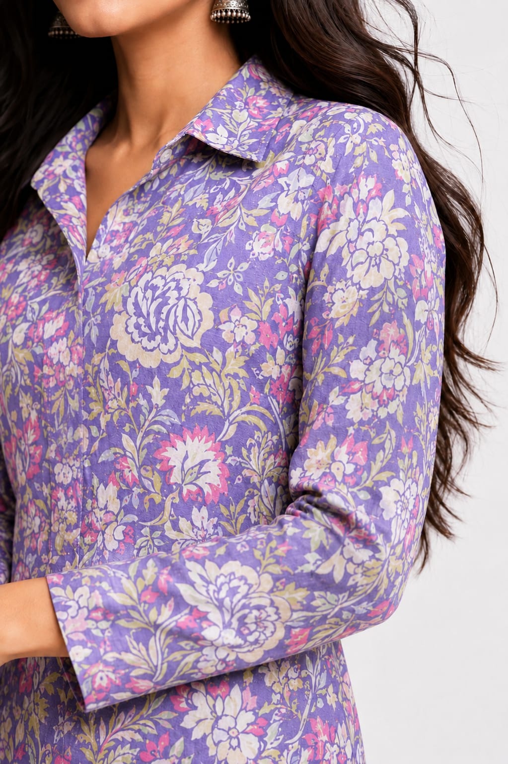 Purple Floral Printed Co-Ord Kurta Trouser Set for Women