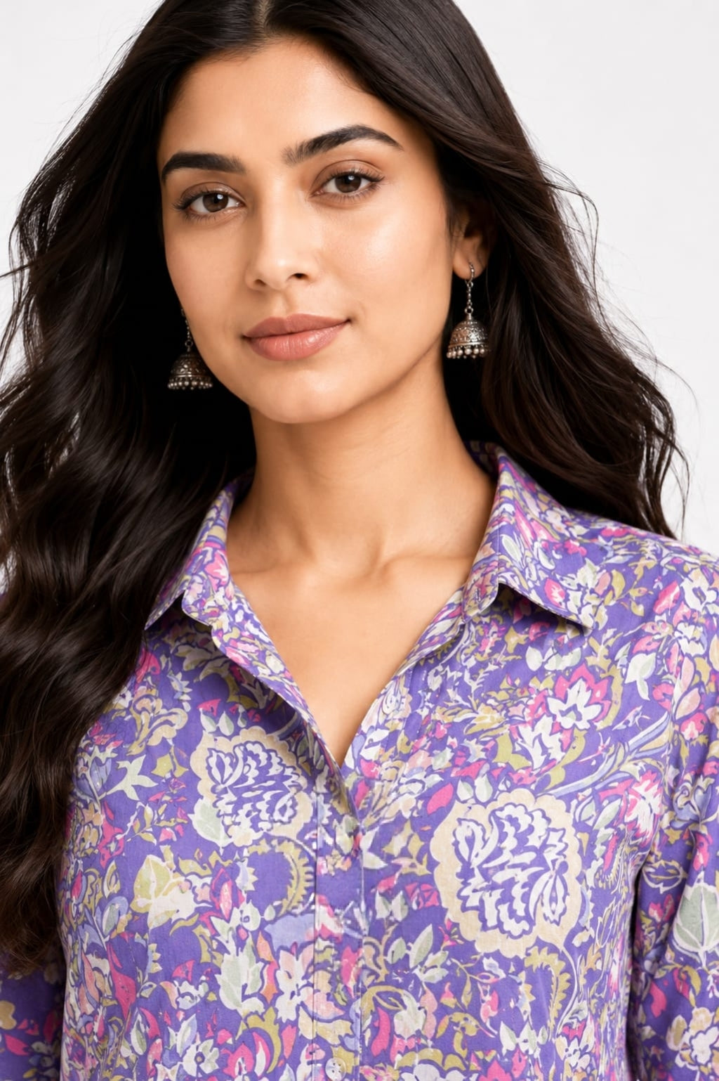 Purple Floral Printed Co-Ord Kurta Trouser Set for Women