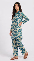 Blue Leaf Printed 2 Piece Suit for Women