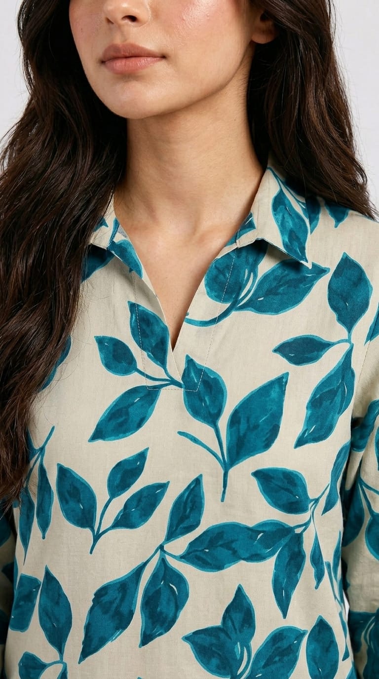 Blue Leaf Printed 2 Piece Suit for Women